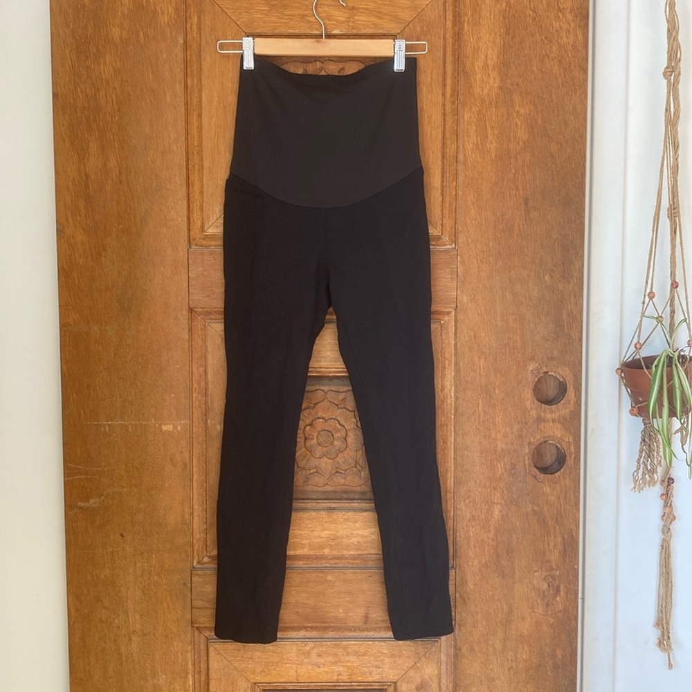 SONG Maternity ponte knit legging pant skinny black SMALL over belly waistband